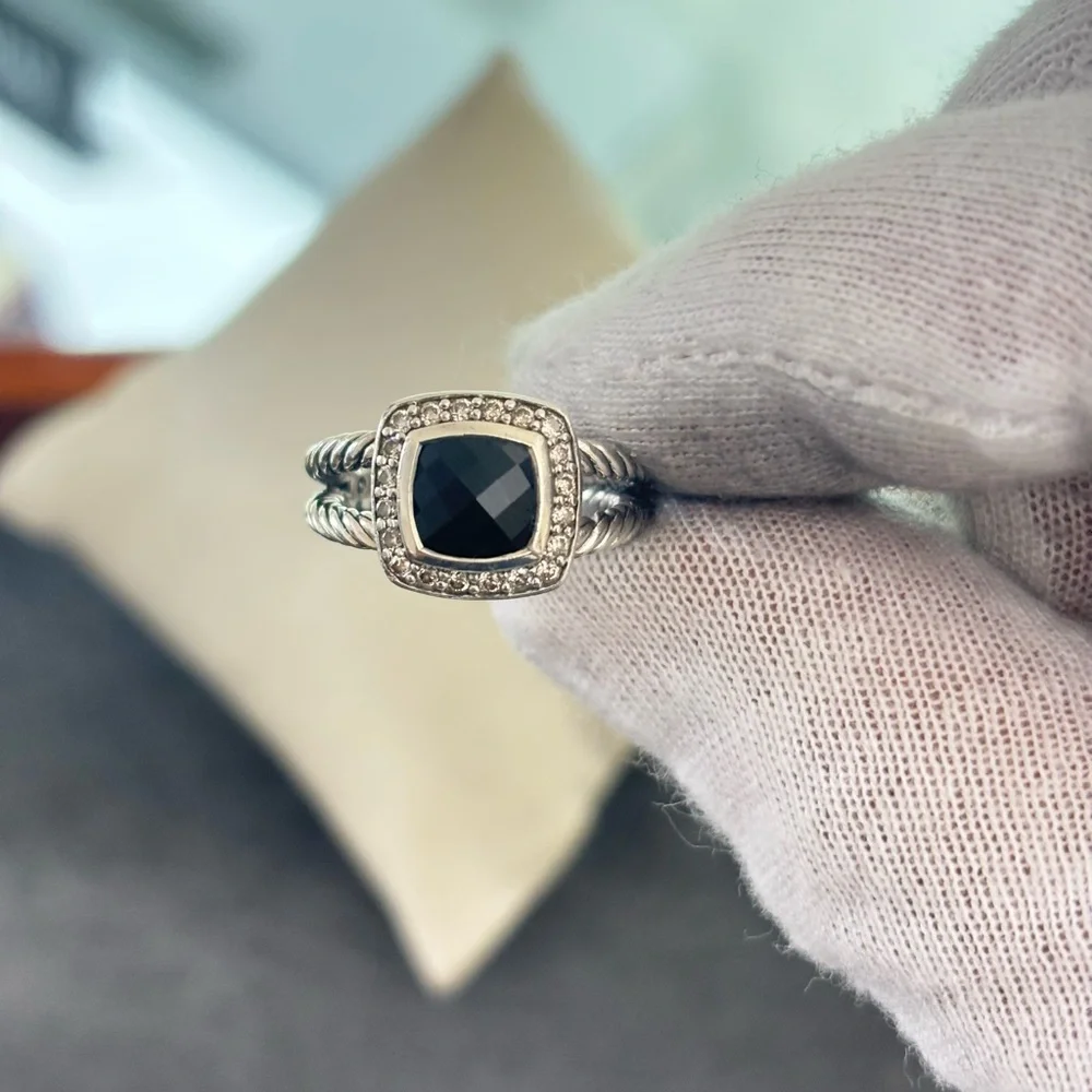 David Yurman Petite Albion Ring with Black Onyx & Diamonds 5